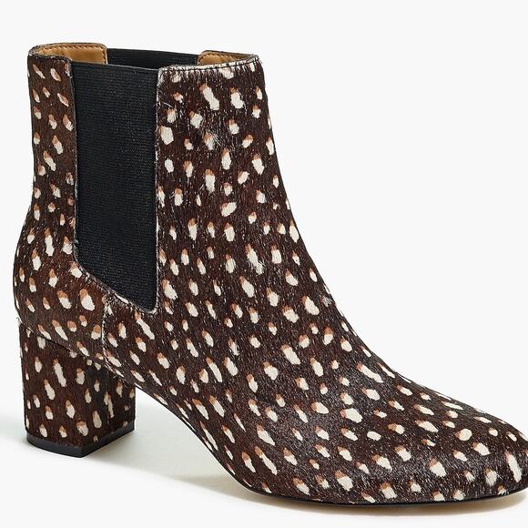 J. Crew Pebble Spotted Calf Hair Heeled Brown Chelsea Ankle Boots - Picture 1 of 8